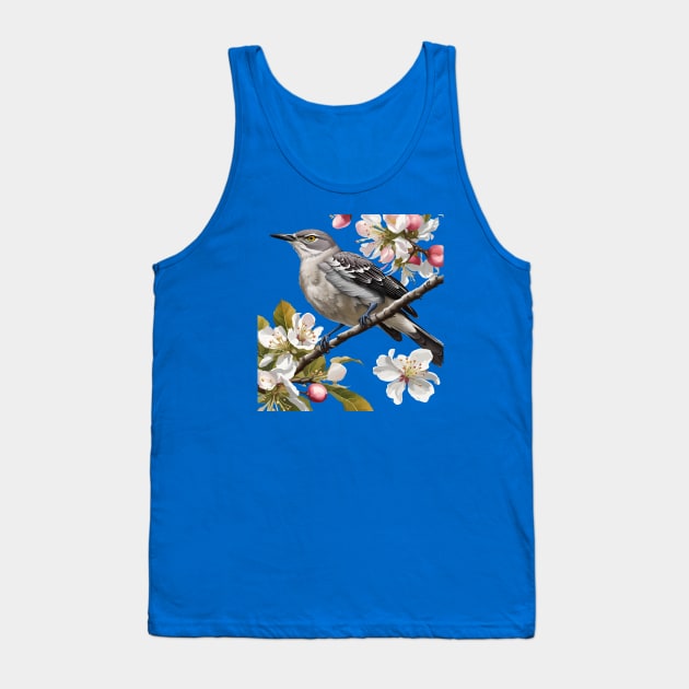 Northern Mockingbird Surrounded by Apple Blossom Tank Top by taiche